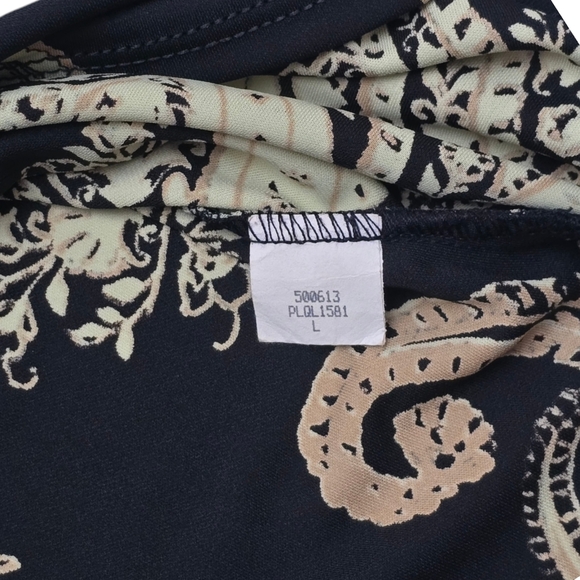 Black Pursuits Ltd Blouse Top Large Pale Yellow Cream Tan Paisley L 3/4 Sleeves - Picture 3 of 10